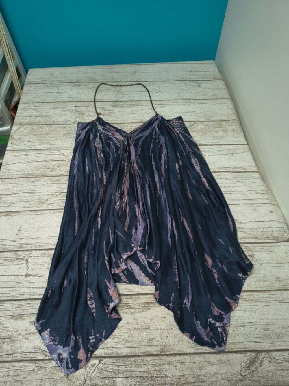 Lotta Stensson Navy Purple Tie Dye Handkerchief Halter Dress 100% Silk S